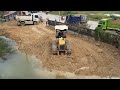 New Project Mini Bulldozer KOMATSU D20P Pushing Dirt And Team Mini Dump Truck Working