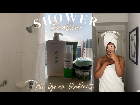 SLOW & RELAXING ALL GREEN PRODUCT SHOWER ROUTINE | CUCUMBER, SPEARMINT & EUCALYPTUS