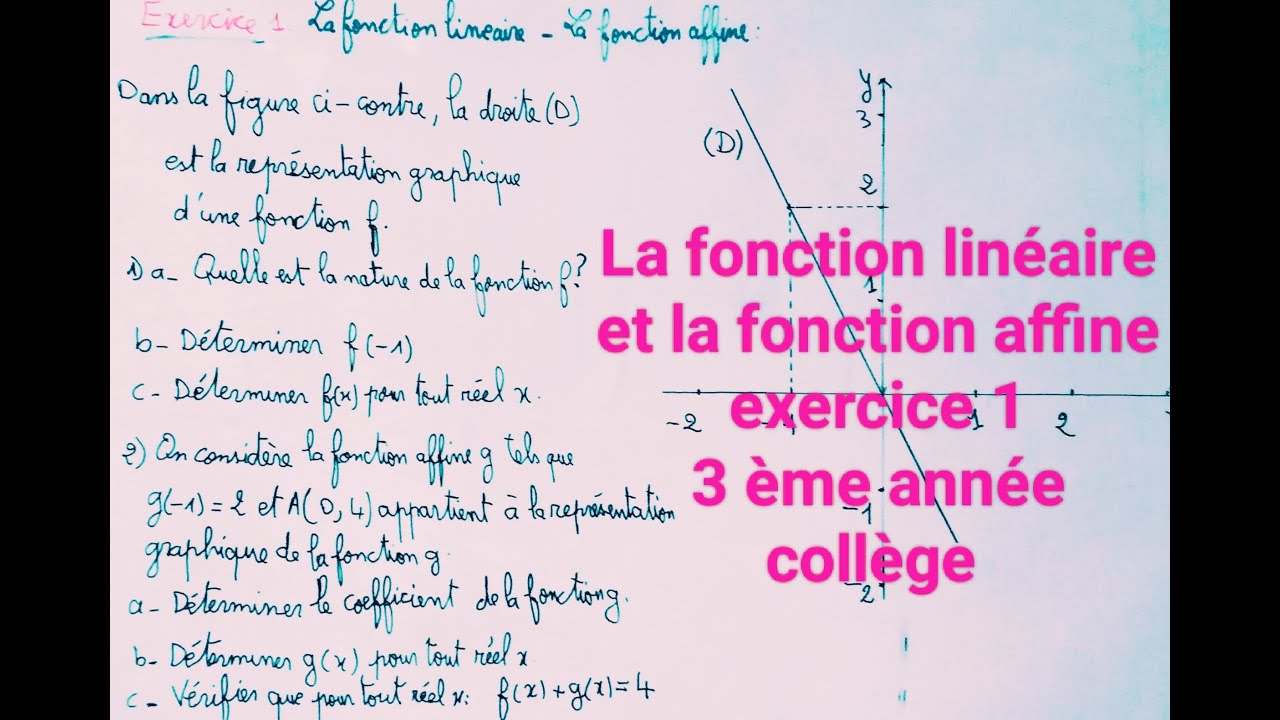 Fonction linéaire -Fonction affine exercice 3eme année collège - YouTube