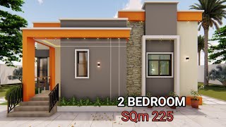 2 BEDROOMS | 225 SQm.( 15m x 15m )| 50ft x 50ft ( 2500ft SQm )| Bungalow House Design | modern house