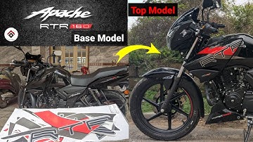 Installing RTR 180 2V Stickers on TVS Apache RTR 160 2V Black Edition 🔥 | 160 2V Base to Top Model