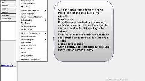 MamboSoftware Property Manager Video Client Tenant transaction list  Receive Payment