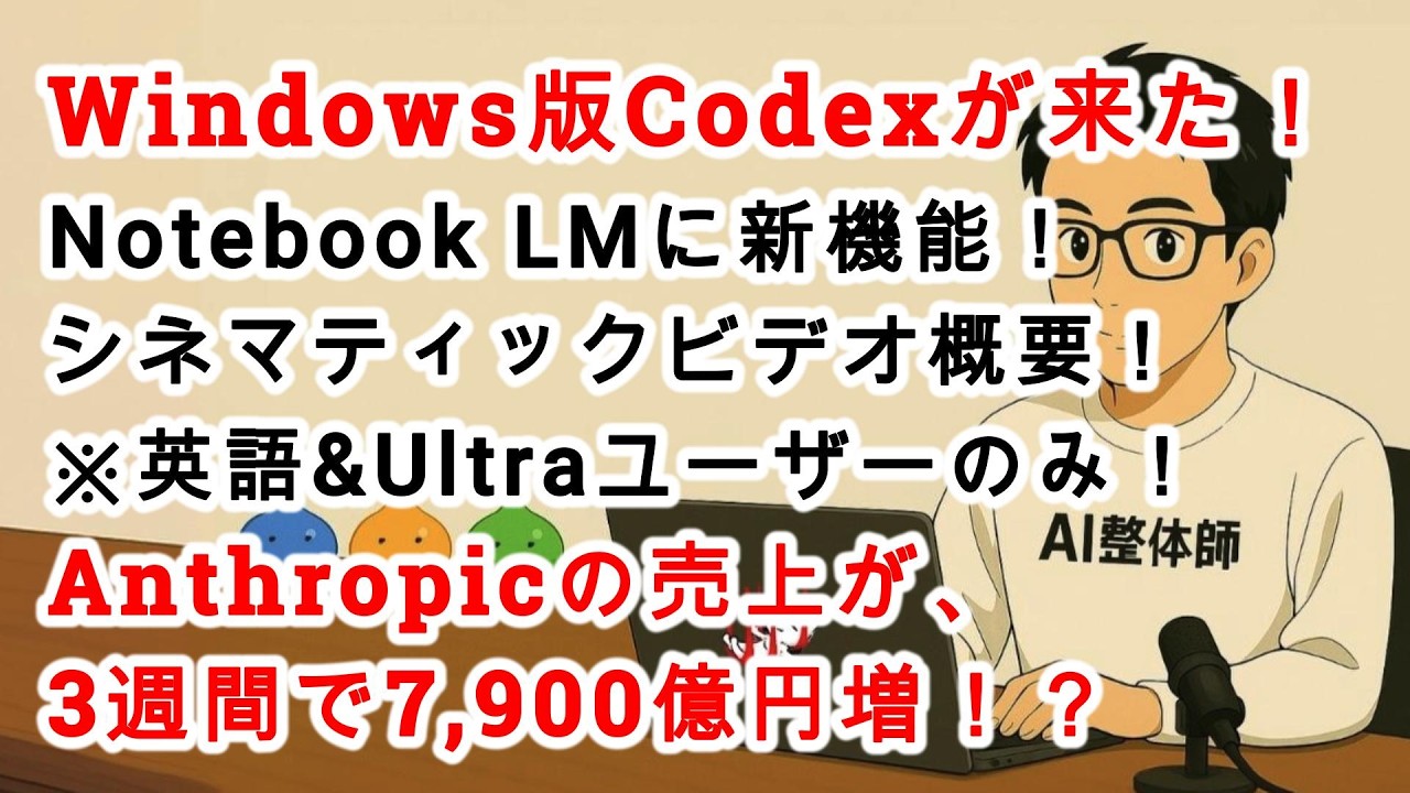 【#AIニュース No.300】やっとWindows版Codexリリース！Notebook LMに新機能「シネマティクビデオ概要」！？CursorがJetBrains IDE で利用可能に！？