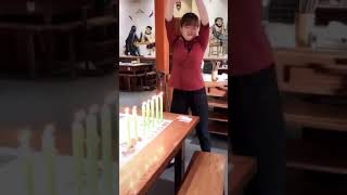 asian girl farts out the candles