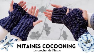 Longues mitaines en crochet noir doublé, chaud confort, dark mori