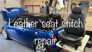 Leather car seat seam stitch repair