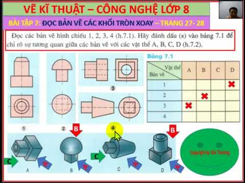 🚗 Vẽ kĩ thuật – Công nghệ 8 | Bài 7 | Trang 27-28 | Cách đọc, vẽ Hình chiếu khối Tròn xoay