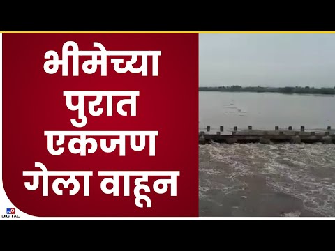 Pune shirur Bhima River|भीमा नदीला पूर, पुराच्या पाण्यात एक जण गेला वाहून- tv9