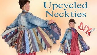 Upcycling Tutorial  / Thrifted Mens Neckties Sewn To Embellished Jean Jacket