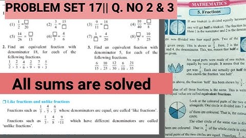 problem set 17 5th standard| 5th class problem set 17| Fraction| Q.no 2 and 3