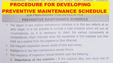 Testing and Maintenance of Electrical M/C - Procedure for developing preventive maintenance schedule