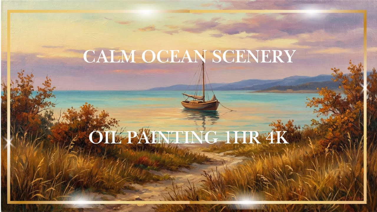 Silent 4K Autumn Seaside Painting 🍂⛵ | Calm Ocean Scenery | No Sound | 1 Hour