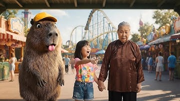 Capybara đi tàu lượn cùng bé và cái kết p2 #capybaravaba