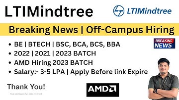 LTI Spark Off Campus Drive | 2022 | 2021 BATCH | Apply Now | AMD Hiring 2023 BATCH | hiring