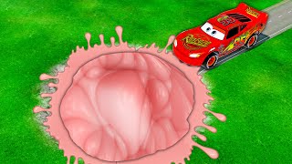 Mega Bubble Gum Pit Vs McQueen and Pixar cars! BeamNG. drive!