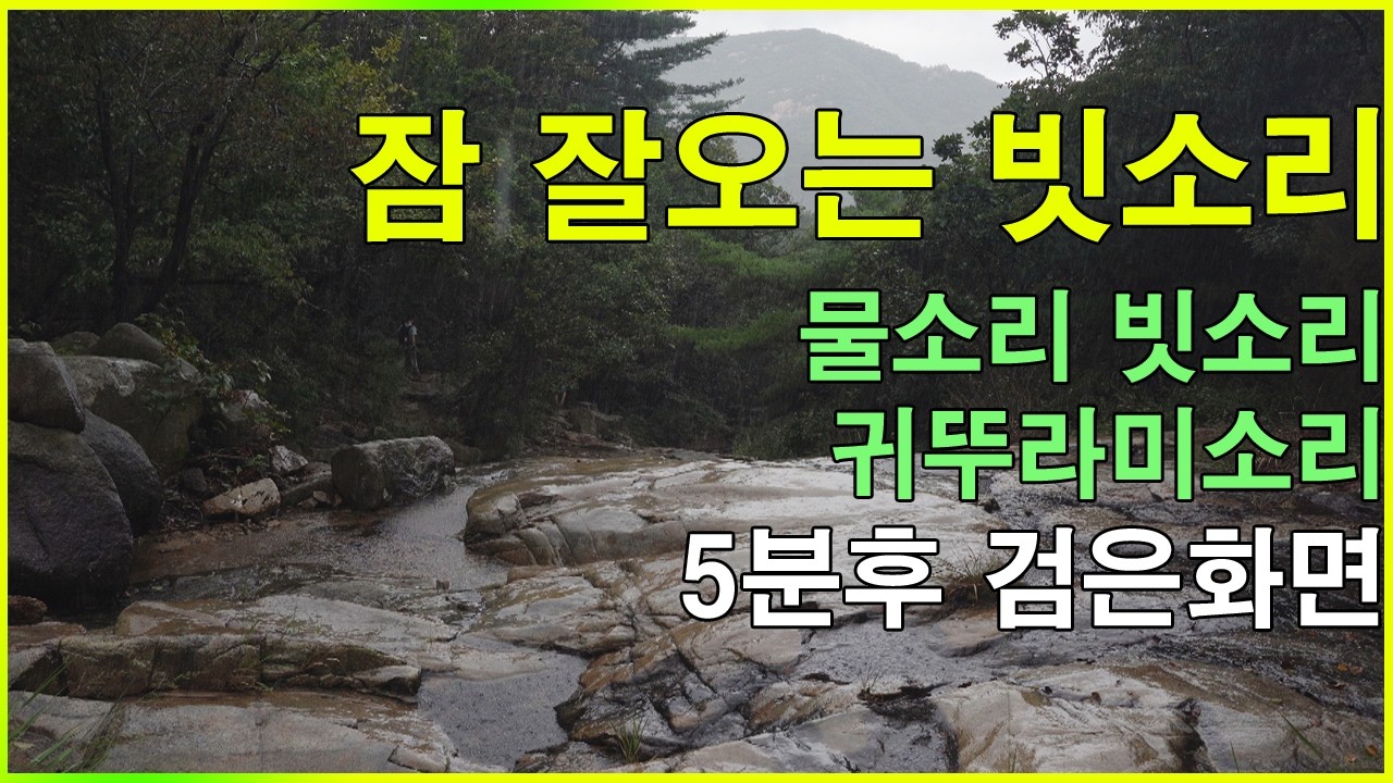 산속 계곡 잠 잘오는 빗소리 자연의소리 | +물소리 +귀뚜라미소리 | 5분후 검은화면 - YouTube