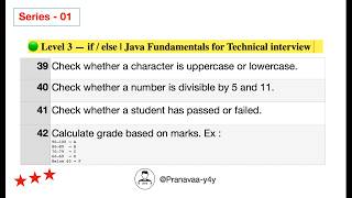 Uppercase, Lowercase, Divisibility, Pass/Fail & Grade | Java Placement Programming Questions 39–42