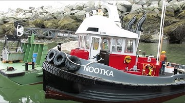 Nootka 1/16 Scale RC Logging Tug Towing the Crane-Barge
