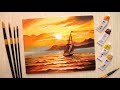 Acrylic painting tutorial of  Beautiful sunset seascape step by step