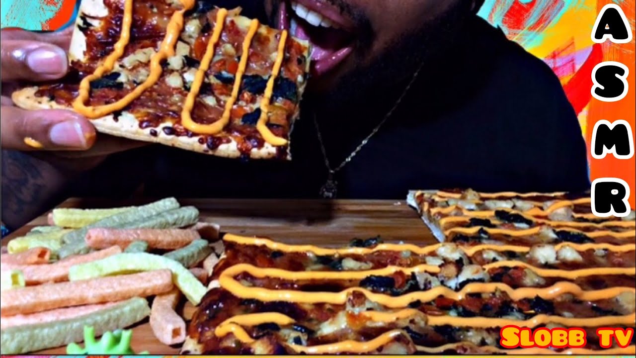 ASMR: DELISSIO THIN CRUST PIZZA AND VEGGIE STRAWS MUKBANG(NO TALKING) | SLOBBTVASMR