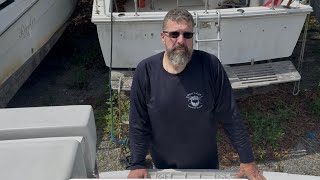 Prepping our Mainship 350 for major fiberglass repair. Great loop prep continues.