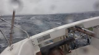 Sailing Hvar channel with 30 knots of SE wind (scirocco, jugo) on Beneteau First 21.7