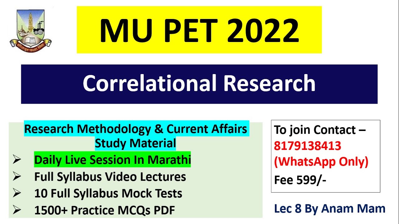 MU PET 2022 || Correlational Research || Research Methodology || MU PET 2022 || Lec 8