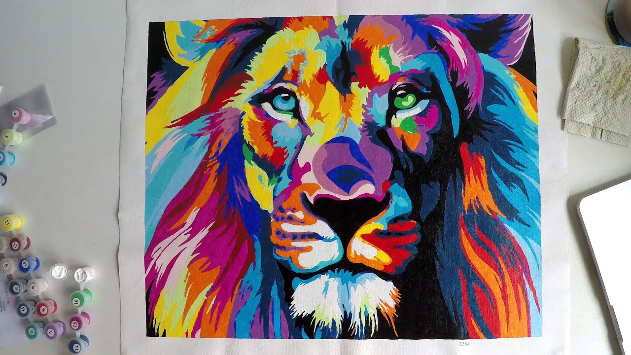 Without Frame SHUAXIN Diy Oil Painting,Paint by Number Kit for Adult Kids Beginner Colorful Lion Animals 16x20 Inch