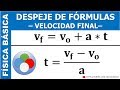 DESPEJE DE FÓRMULAS - VELOCIDAD FINAL (TIEMPO)