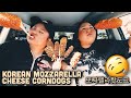 FRIED KOREAN MOZZARELLA CHEESE CORNDOGS MUKBANG 먹방 EATING SHOW | 모짜렐라핫도그  | FIRST TIME TRYING