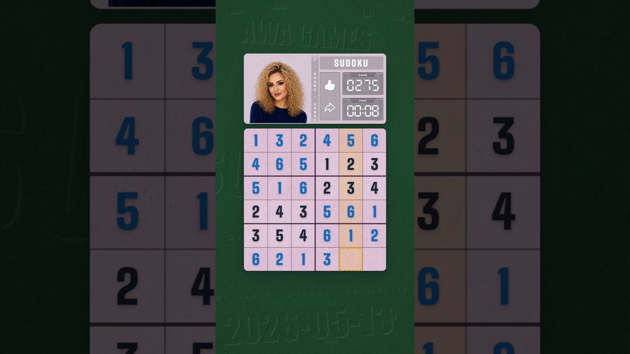 LinkedIn Mini Sudoku #275 solved board for May 13, 2026, 6x6 grid