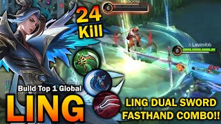 24 Kills!! Ling Dual Sword Fasthand Combo With Perfect Build \u0026 Emblem 2023 - Build Top 1 Global Ling