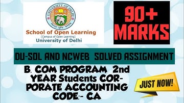 DU SOL STUDENTS || CORPORATE ACCOUNTING || SOLVED ASSIGNMENT || 2020