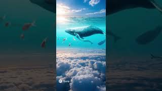 【AI.muse】空の上に巨大な海。雲の上を泳ぐぐ魚やクジラ。