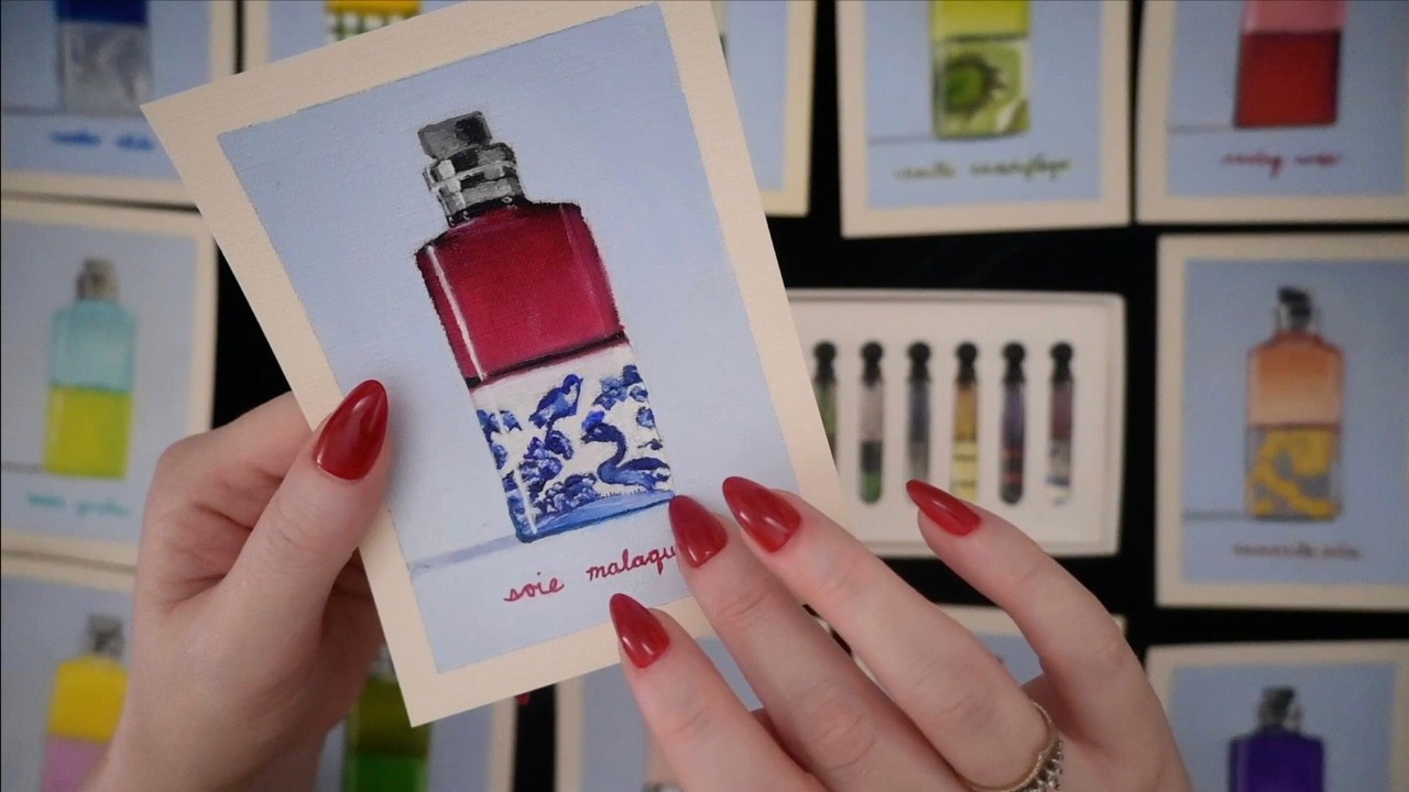 whisper ASMR • painting 12 beautiful perfume bottles • time lapse 