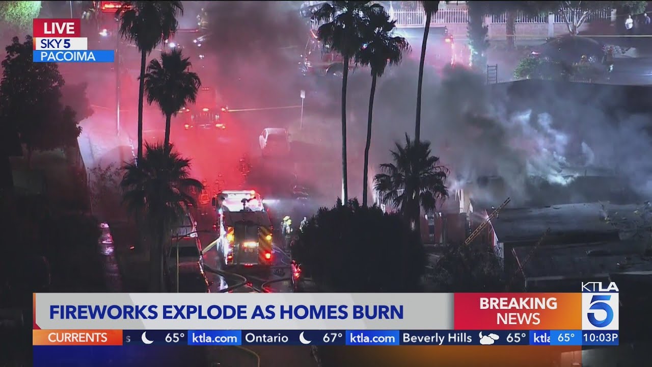 L.A. fire crews battle blaze involving fireworks explosion