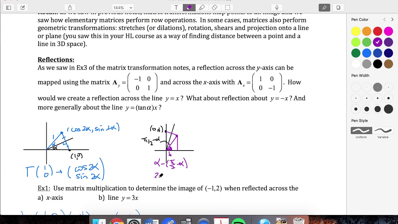 Ib Further 1 8 Reflection Ex1 Reflection Across Y Tan Alpha X Youtube