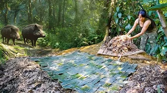 30 Days Living Off the Wild–Following Boar Tracks, Building Sharp Bamboo Traps/Bushcraft & Survival