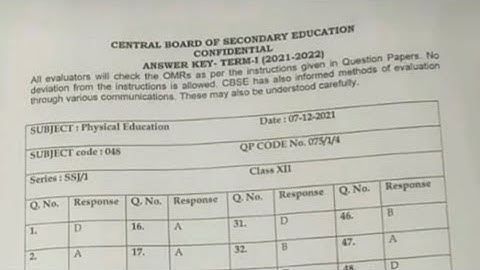 Physical education Class 12 answer key 075/1/4 | CBSE term 1 Set4 | The CooL