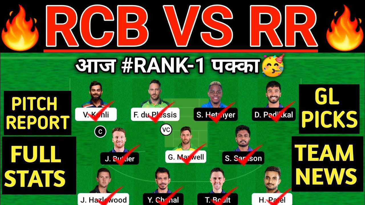 RCB vs RR Dream11 Prediction | RCB vs RR Dream11 Team | RCB vs RR 39th Match Dream11