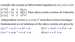 System of Differential Equation Gate 2003 linear algebra du bhu cmi tifr hcu Mathematics Solution