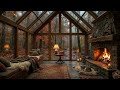Cozy Rainy Autumn Cabin ☕🌧️ | Fireplace &amp; Relaxing Jazz Ambience