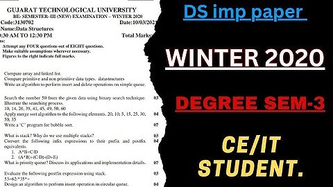 DS ( WINTER 2020) gtu paper for degree sem 3. || study material || #study