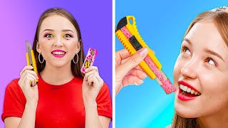 Today is a yummy gummy day, even for your school supply! you'll find
life hack to turn simple knife into sour candy blade, how make del...