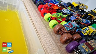 Monster Truck Toys Fall Into Water | Megalodon Earth Shaker