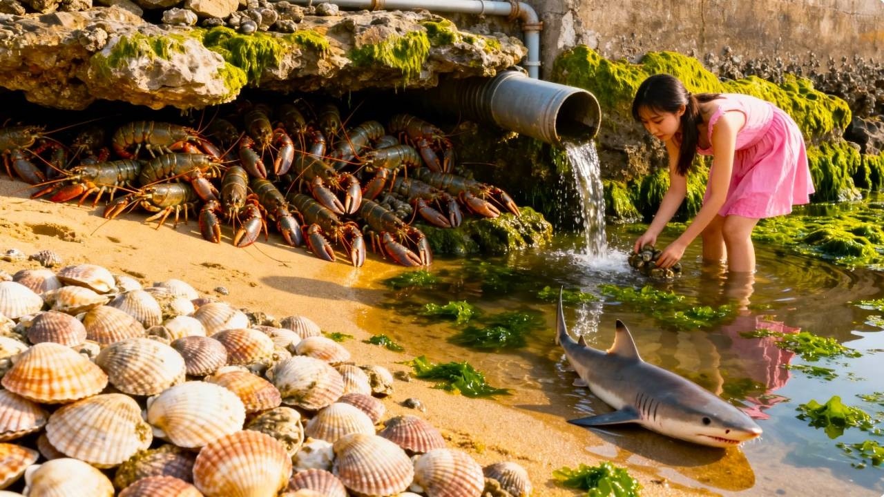 小章在沙滩上捡到一条大白鲨！还有成片的扇贝啊！收获满满啊！【赶海小章官方频道】
