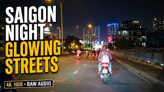Saigon Night Drive | Glowing Streetlights, Night Eateries & Real City Sounds | 4K POV