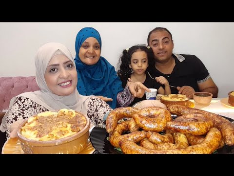 تحدي اكل طواجن البشاميل وممبار محشي ولحمه محمره وملوخيه واكبر عزومه لضيوفنا من السعوديه هكر 