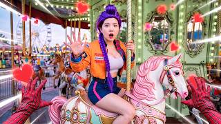 K-POP Girls Turn Spider-Man's Carousel Ride Into Total Chaos!  | Funny Romantic POV