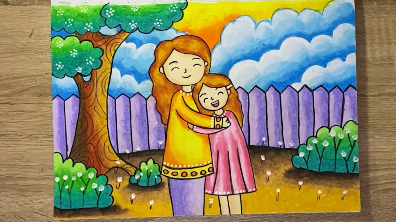 MEWARNAI HARI IBU , OIL PASTEL , MENGGAMBAR ANAK TK PAUD MUDAH PEMULA GAMBAR ANAK-ANAK